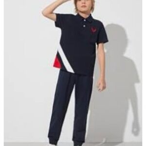 Co-ord set Tee and jogger embroidered with Red and White Accents